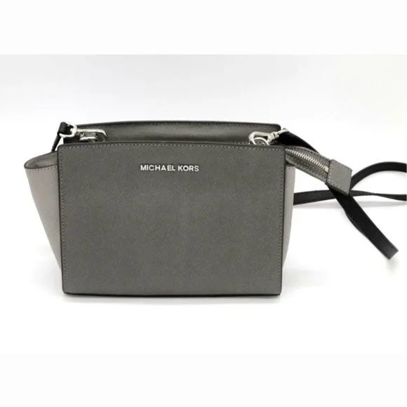 Michael Kors SELMA SATCHEL Shoulder Bag Logo Leather Gray Women - Picture 6 of 6